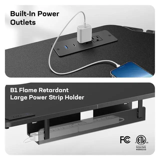 Alt view image 5 of 6 - Electric L Shaped Standing Desk, 63" x 63" Height Adjustable Corner Standing Desk with Built-in Power Outlets & Power Strip Holder, Sit Stand Up Table with 4 Preset Heights, Black