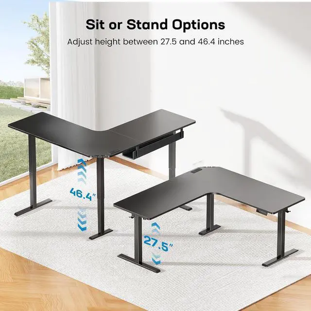 Alt view image 6 of 6 - Electric L Shaped Standing Desk, 63" x 63" Height Adjustable Corner Standing Desk with Built-in Power Outlets & Power Strip Holder, Sit Stand Up Table with 4 Preset Heights, Black