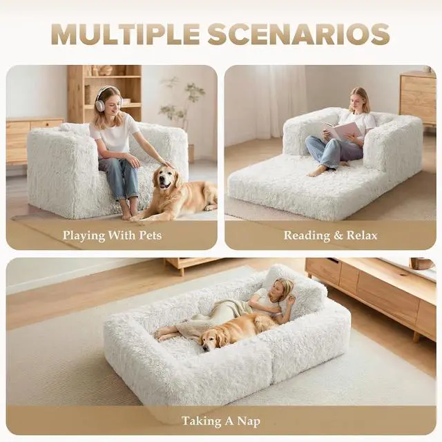 Alt view image 3 of 7 - Convertible Sofa Bed, 3-in-1 Futon Sofa Bed with Pillow, Foldable Pull Out Floor Sofa Bed with Removable Cover, Plush Boneless Couch for Living Room/Bedroom/Dorm