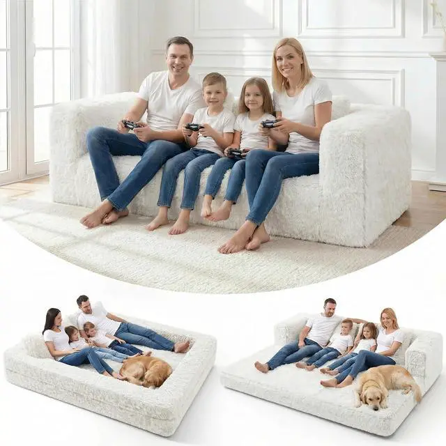 Main image of Convertible Sofa Bed, 3-in-1 Futon Sofa Bed with Pillow, Foldable Pull Out Floor Sofa Bed with Removable Cover, Plush Boneless Couch for Living Room/Bedroom/Dorm