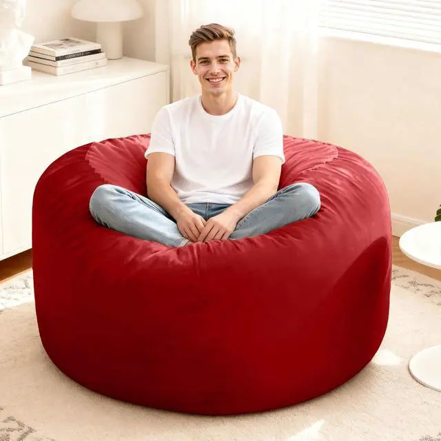 Alt view image 2 of 6 - Bean Bag Chair: Giant 4' Memory Foam Furniture Bean Bag Chairs for Adults with Microfiber Cover 4Ft (Red)