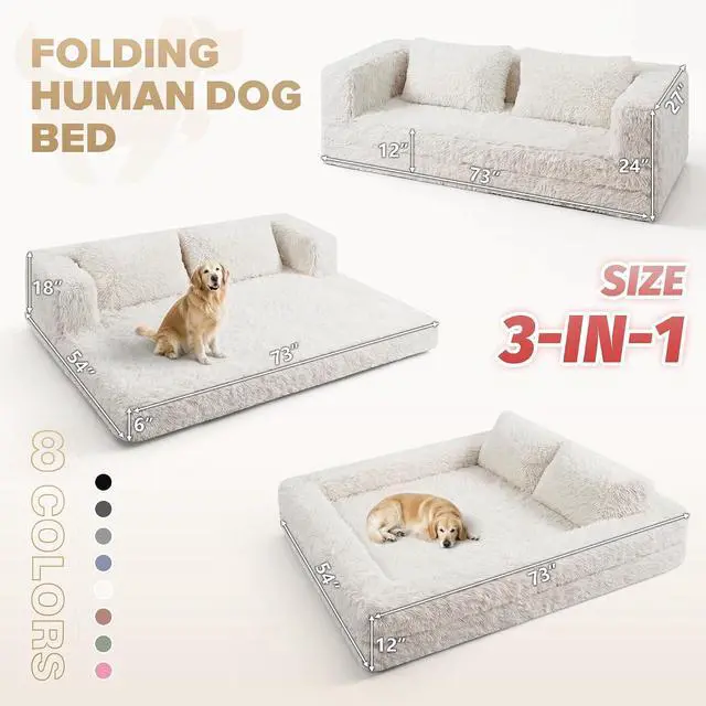 Alt view image 2 of 7 - Convertible Sofa Bed, 3-in-1 Futon Sofa Bed with Pillow, Foldable Pull Out Floor Sofa Bed with Removable Cover, Plush Boneless Couch for Living Room/Bedroom/Dorm