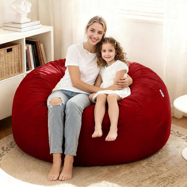 Alt view image 4 of 6 - Bean Bag Chair: Giant 4' Memory Foam Furniture Bean Bag Chairs for Adults with Microfiber Cover 4Ft (Red)