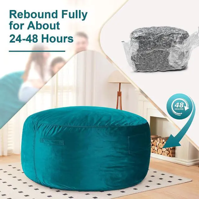 Alt view image 6 of 7 - Bean Bag Chair: Giant 6' Memory Foam Furniture Bean Bag Chair with Microfiber Cover - 6Ft,Sea Blue