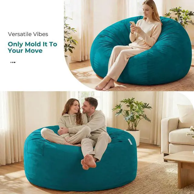 Alt view image 7 of 7 - Bean Bag Chair: Giant 6' Memory Foam Furniture Bean Bag Chair with Microfiber Cover - 6Ft,Sea Blue