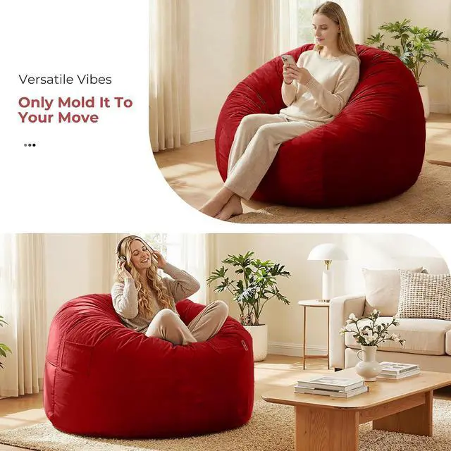 Alt view image 6 of 6 - Bean Bag Chair: Giant 4' Memory Foam Furniture Bean Bag Chairs for Adults with Microfiber Cover 4Ft (Red)