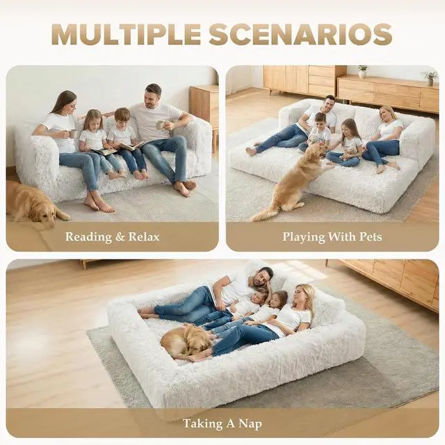 Alt view image 3 of 7 - Convertible Sofa Bed, 3-in-1 Futon Sofa Bed with Pillow, Foldable Pull Out Floor Sofa Bed with Removable Cover, Plush Boneless Couch for Living Room/Bedroom/Dorm
