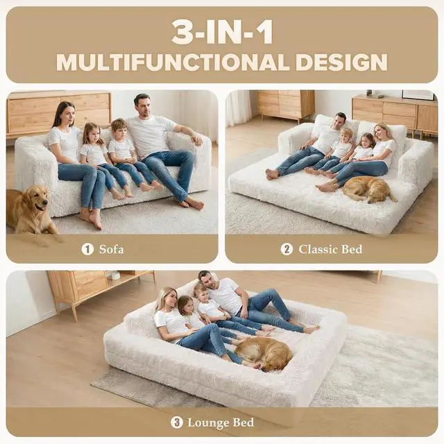 Alt view image 4 of 7 - Convertible Sofa Bed, 3-in-1 Futon Sofa Bed with Pillow, Foldable Pull Out Floor Sofa Bed with Removable Cover, Plush Boneless Couch for Living Room/Bedroom/Dorm