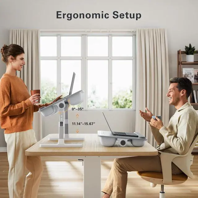 Alt view image 3 of 7 - Laptop Bed Desk, Laptop Tray Computer Lap Desk for Bed Couch Sofa, Bed Tray for Working, Eating, Foldable Lap Stand Table with Height Adjustment & 35° Adjustable Tilt Angle, HNLD19G