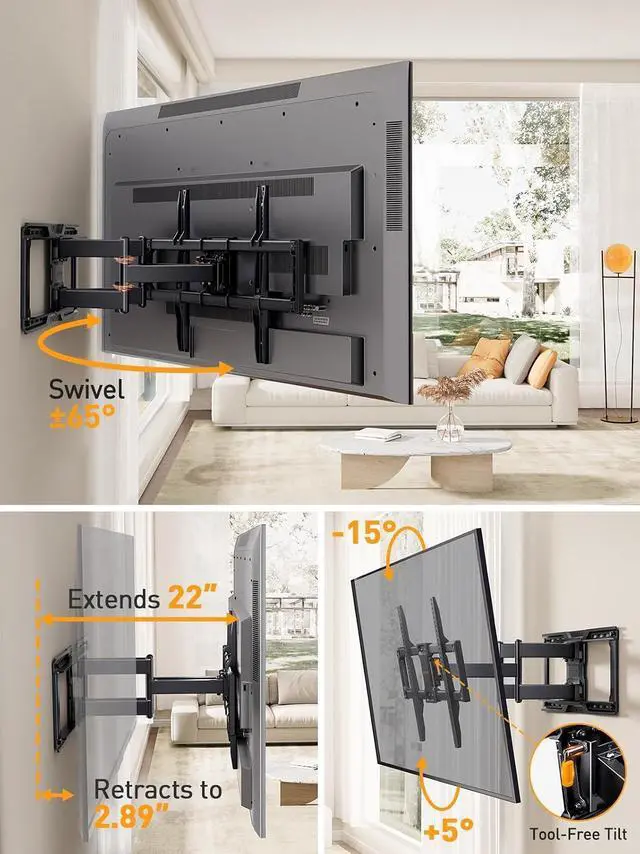 Alt view image 3 of 7 - UL-Listed Full Motion TV Wall Mount for 4290 Inch TVs up to 150 lbs PGLF16, Soundbar Wall Mount Compatible with Sonos Arc and Sonos Arc Ultra PGSM07B