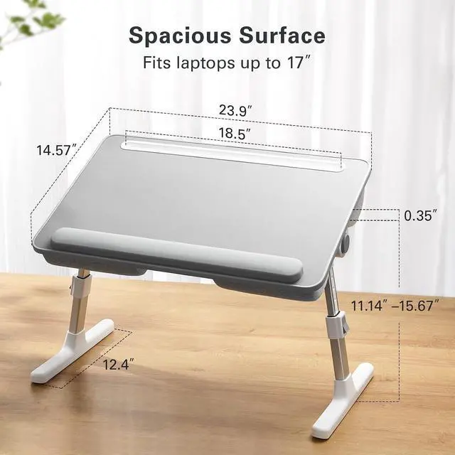 Alt view image 7 of 7 - Laptop Bed Desk, Laptop Tray Computer Lap Desk for Bed Couch Sofa, Bed Tray for Working, Eating, Foldable Lap Stand Table with Height Adjustment & 35° Adjustable Tilt Angle, HNLD19G