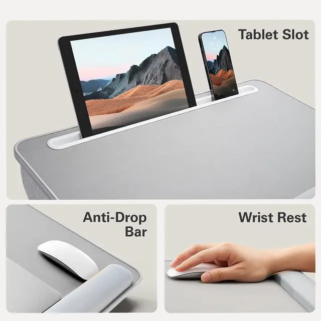 Alt view image 6 of 7 - Laptop Bed Desk, Laptop Tray Computer Lap Desk for Bed Couch Sofa, Bed Tray for Working, Eating, Foldable Lap Stand Table with Height Adjustment & 35° Adjustable Tilt Angle, HNLD19G