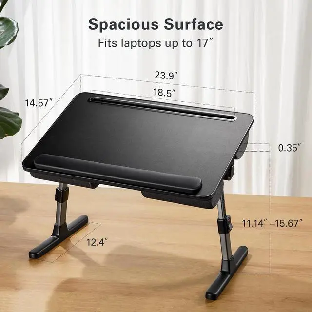 Alt view image 3 of 7 - Laptop Bed Desk, Laptop Tray Computer Lap Desk for Bed Couch Sofa Floor, Bed Tray for Working, Eating, Foldable Lap Stand Table with Height Adjustment & 35° Adjustable Tilt Angle, HNLD19