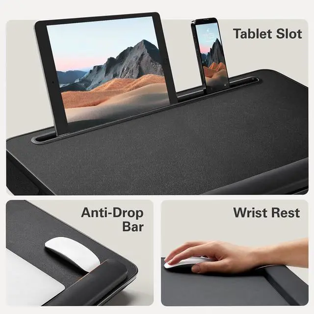 Alt view image 2 of 7 - Laptop Bed Desk, Laptop Tray Computer Lap Desk for Bed Couch Sofa Floor, Bed Tray for Working, Eating, Foldable Lap Stand Table with Height Adjustment & 35° Adjustable Tilt Angle, HNLD19