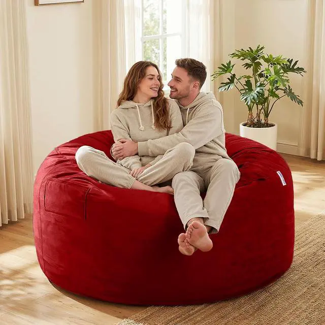 Alt view image 2 of 7 - Bean Bag Chair: Giant 5' Memory Foam Furniture Bean Bag Chair with Microfiber Cover - 5Ft,Red