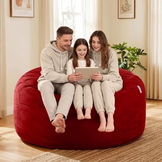 Alt view image 5 of 7 - Bean Bag Chair: Giant 5' Memory Foam Furniture Bean Bag Chair with Microfiber Cover - 5Ft,Red
