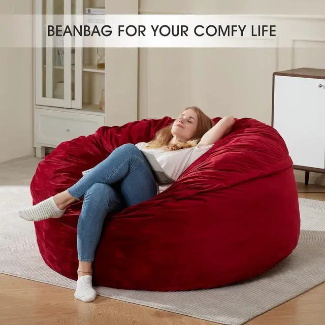 Alt view image 6 of 7 - Bean Bag Chair: Giant 5' Memory Foam Furniture Bean Bag Chair with Microfiber Cover - 5Ft,Red