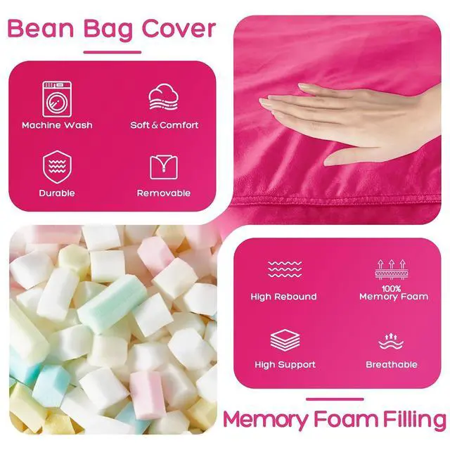 Alt view image 4 of 7 - Bean Bag Chair: Giant 4' Memory Foam Furniture Bean Bag Chairs for Adults with Microfiber Cover 4Ft (Hot Pink)