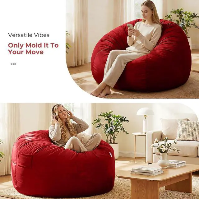 Alt view image 7 of 7 - Bean Bag Chair: Giant 5' Memory Foam Furniture Bean Bag Chair with Microfiber Cover - 5Ft,Red