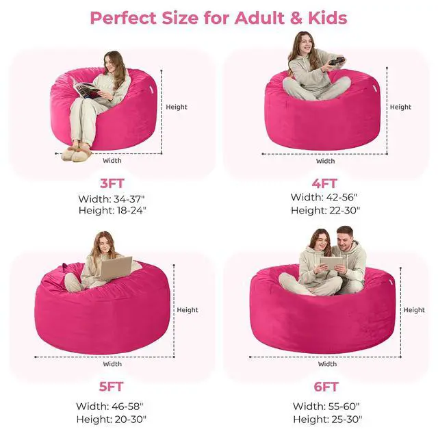 Alt view image 3 of 7 - Bean Bag Chair: Giant 4' Memory Foam Furniture Bean Bag Chairs for Adults with Microfiber Cover 4Ft (Hot Pink)