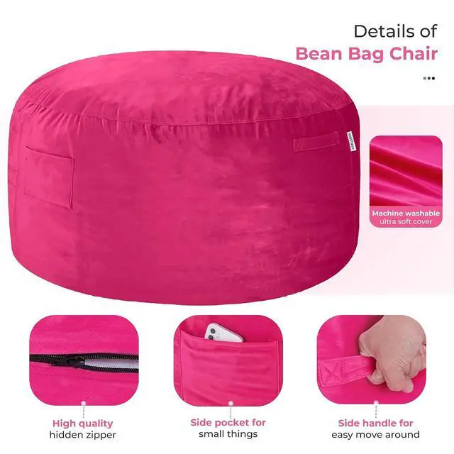 Alt view image 6 of 7 - Bean Bag Chair: Giant 4' Memory Foam Furniture Bean Bag Chairs for Adults with Microfiber Cover 4Ft (Hot Pink)