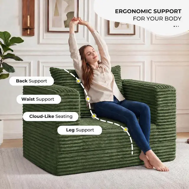Alt view image 6 of 7 - Futon Sofa Bed,3-in-1 Convertible Sofa Bed with Pillow,Folding Sofa Bed with Removable Cover,Sleeper Sofa Bed Couch,Boneless Couches for Living Room, Bedroom,Full,Green