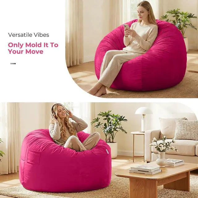 Alt view image 7 of 7 - Bean Bag Chair: Giant 4' Memory Foam Furniture Bean Bag Chairs for Adults with Microfiber Cover 4Ft (Hot Pink)