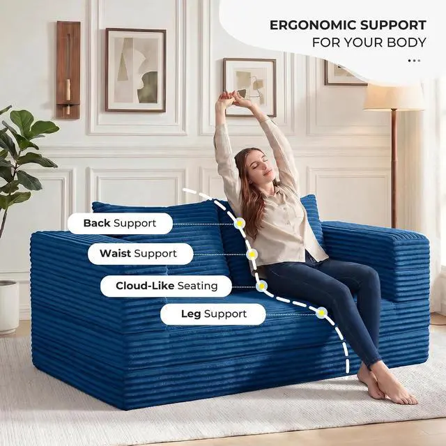 Alt view image 6 of 7 - Futon Sofa Bed,3-in-1 Convertible Sofa Bed with Pillow,Folding Sofa Bed with Removable Cover,Sleeper Sofa Bed Couch,Boneless Couches for Living Room, Bedroom,Queen,Blue