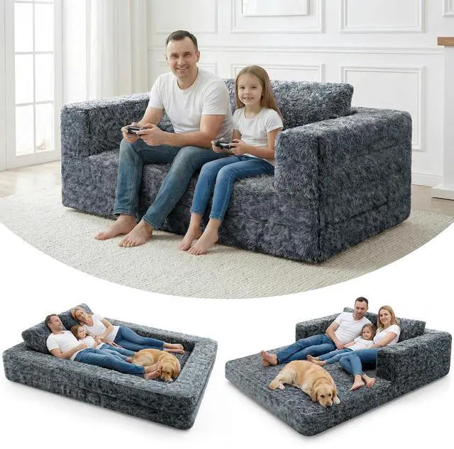 Main image of Convertible Sofa Bed, 3-in-1 Futon Sofa Bed with Pillow, Foldable Pull Out Floor Sofa Bed with Removable Cover, Plush Boneless Couch for Living Room/Bedroom/Dorm