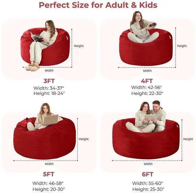 Alt view image 3 of 7 - Bean Bag Chair: Giant 6' Memory Foam Furniture Bean Bag Chair with Microfiber Cover - 6Ft,Red