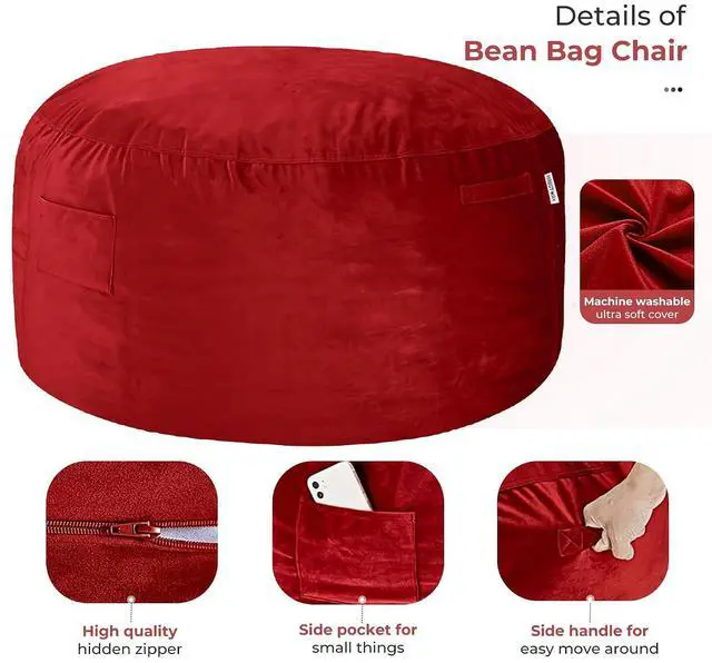Alt view image 4 of 7 - Bean Bag Chair: Giant 6' Memory Foam Furniture Bean Bag Chair with Microfiber Cover - 6Ft,Red