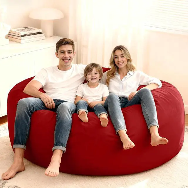 Alt view image 2 of 7 - Bean Bag Chair: Giant 6' Memory Foam Furniture Bean Bag Chair with Microfiber Cover - 6Ft,Red