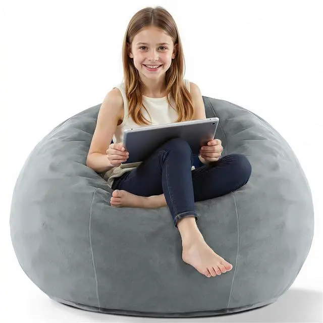 Main image of 2FT Bean Bag Chair, 2' Beanbags Small Bean Bag Chairs with Filling, Teardrop Bean Bag Chair Luxurious Velvet Ultra Soft Fur with Removable Cover(Light Grey)