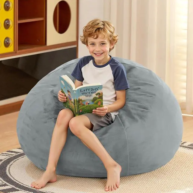 Alt view image 2 of 7 - 2FT Bean Bag Chair, 2' Beanbags Small Bean Bag Chairs with Filling, Teardrop Bean Bag Chair Luxurious Velvet Ultra Soft Fur with Removable Cover(Light Grey)