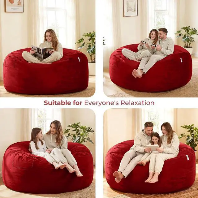 Alt view image 5 of 7 - Bean Bag Chair: Giant 6' Memory Foam Furniture Bean Bag Chair with Microfiber Cover - 6Ft,Red