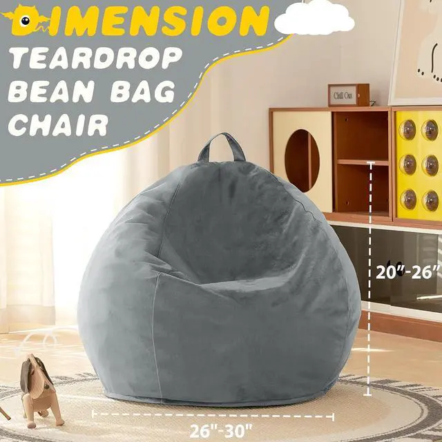 Alt view image 3 of 7 - 2FT Bean Bag Chair, 2' Beanbags Small Bean Bag Chairs with Filling, Teardrop Bean Bag Chair Luxurious Velvet Ultra Soft Fur with Removable Cover(Light Grey)