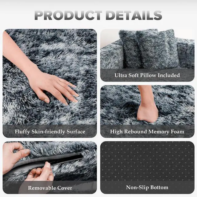 Alt view image 6 of 7 - Convertible Sofa Bed, 3-in-1 Futon Sofa Bed with Pillow, Foldable Pull Out Floor Sofa Bed with Removable Cover, Plush Boneless Couch for Living Room/Bedroom/Dorm