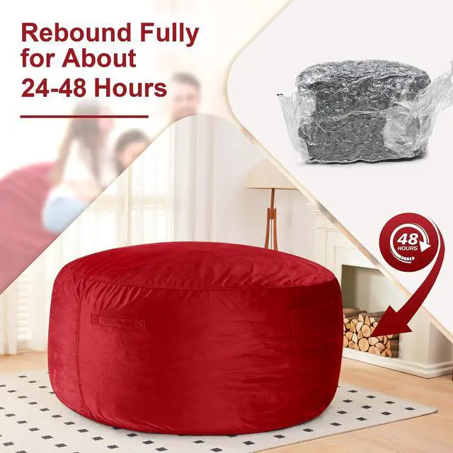 Alt view image 6 of 7 - Bean Bag Chair: Giant 6' Memory Foam Furniture Bean Bag Chair with Microfiber Cover - 6Ft,Red