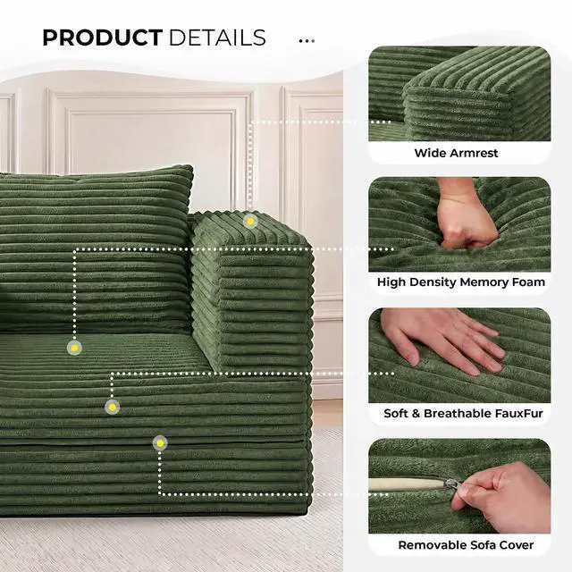 Alt view image 4 of 7 - Futon Sofa Bed,3-in-1 Convertible Sofa Bed with Pillow,Folding Sofa Bed with Removable Cover,Sleeper Sofa Bed Couch,Boneless Couches for Living Room, Bedroom,Full,Green