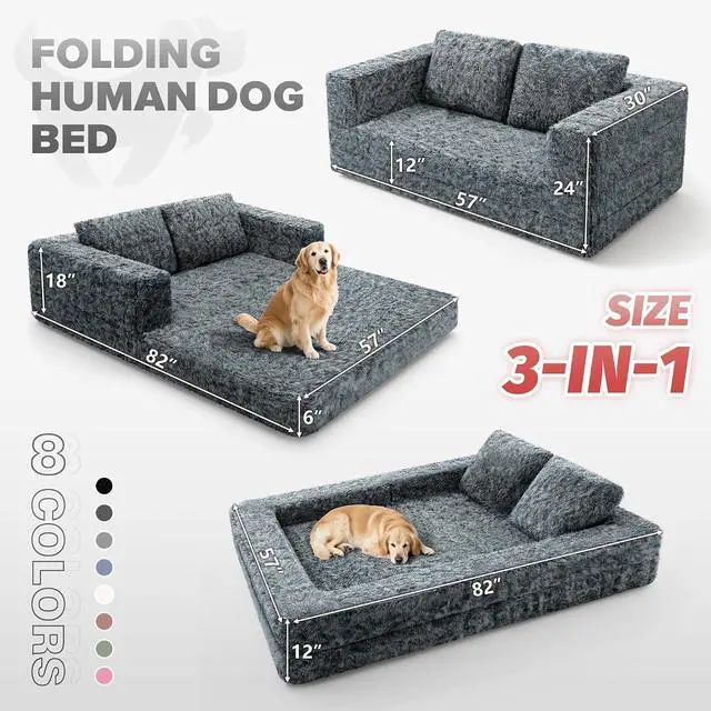 Alt view image 2 of 7 - Convertible Sofa Bed, 3-in-1 Futon Sofa Bed with Pillow, Foldable Pull Out Floor Sofa Bed with Removable Cover, Plush Boneless Couch for Living Room/Bedroom/Dorm