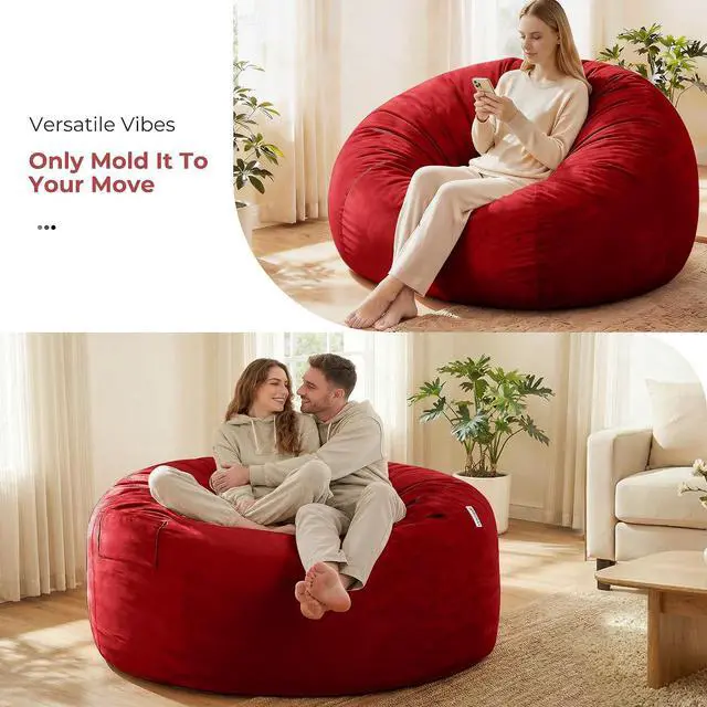 Alt view image 7 of 7 - Bean Bag Chair: Giant 6' Memory Foam Furniture Bean Bag Chair with Microfiber Cover - 6Ft,Red