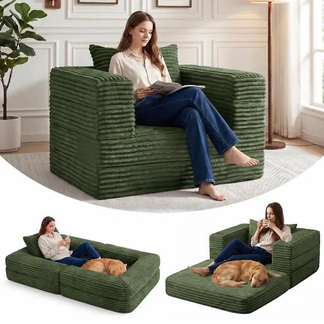 Main image of Futon Sofa Bed,3-in-1 Convertible Sofa Bed with Pillow,Folding Sofa Bed with Removable Cover,Sleeper Sofa Bed Couch,Boneless Couches for Living Room, Bedroom,Twin,Green