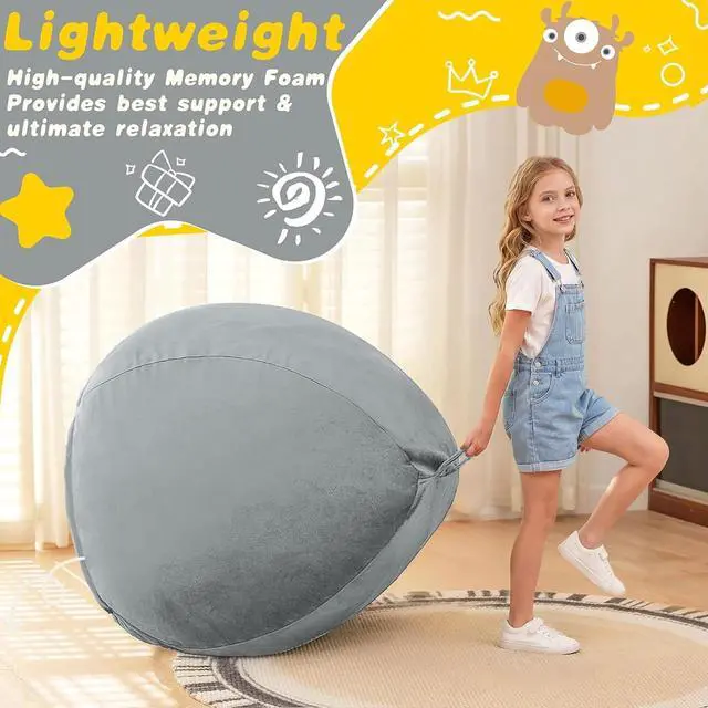 Alt view image 5 of 7 - 2FT Bean Bag Chair, 2' Beanbags Small Bean Bag Chairs with Filling, Teardrop Bean Bag Chair Luxurious Velvet Ultra Soft Fur with Removable Cover(Light Grey)