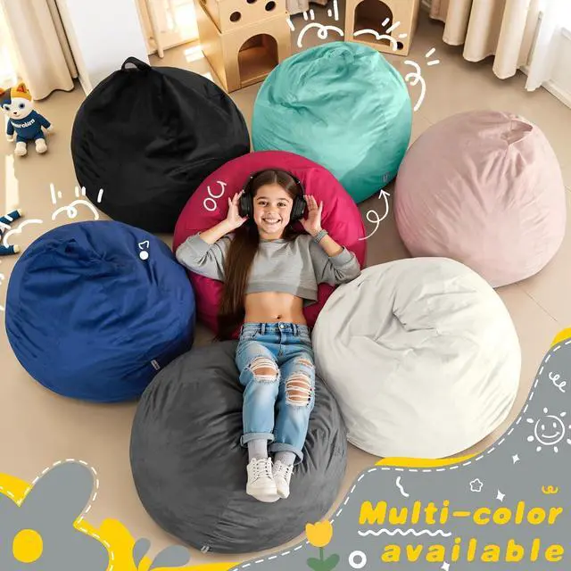 Alt view image 7 of 7 - 2FT Bean Bag Chair, 2' Beanbags Small Bean Bag Chairs with Filling, Teardrop Bean Bag Chair Luxurious Velvet Ultra Soft Fur with Removable Cover(Light Grey)