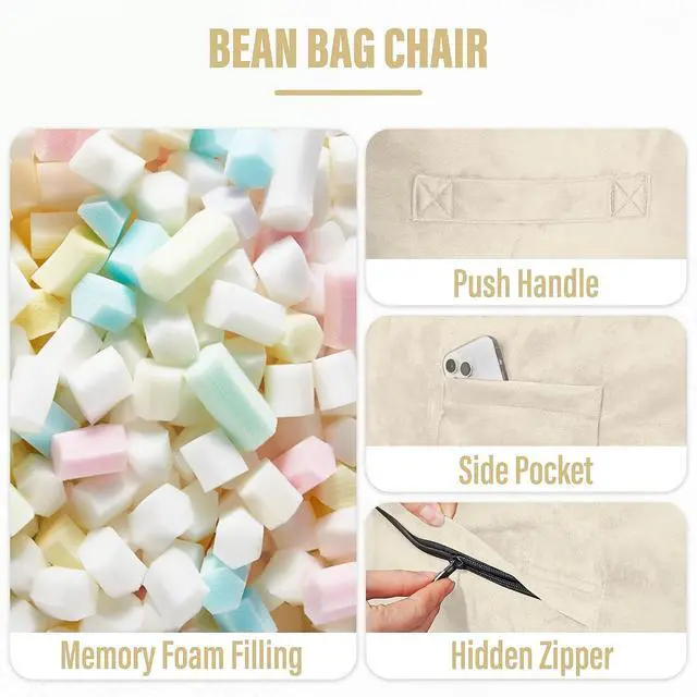 Alt view image 4 of 7 - Bean Bag Chair: Giant 6' Memory Foam Furniture Bean Bag Chair with Microfiber Cover - 6Ft,Beige
