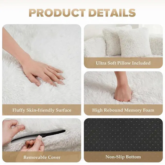 Alt view image 6 of 7 - Convertible Sofa Bed, 3-in-1 Futon Sofa Bed with Pillow, Foldable Pull Out Floor Sofa Bed with Removable Cover, Plush Boneless Couch for Living Room/Bedroom/Dorm