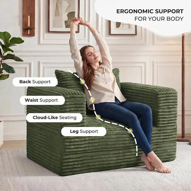 Alt view image 6 of 7 - Futon Sofa Bed,3-in-1 Convertible Sofa Bed with Pillow,Folding Sofa Bed with Removable Cover,Sleeper Sofa Bed Couch,Boneless Couches for Living Room, Bedroom,Twin,Green