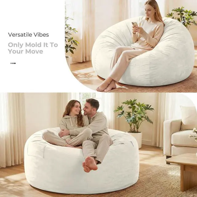 Alt view image 7 of 7 - Bean Bag Chair: Giant 6' Memory Foam Furniture Bean Bag Chair with Microfiber Cover - 6Ft,Beige
