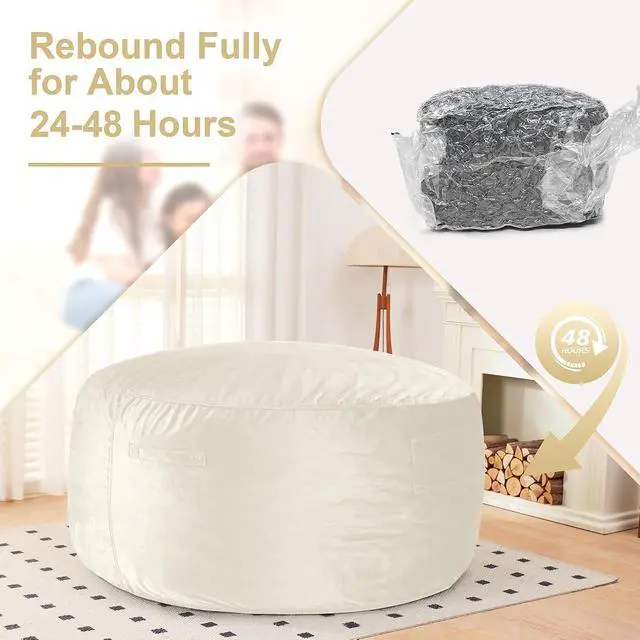 Alt view image 6 of 7 - Bean Bag Chair: Giant 6' Memory Foam Furniture Bean Bag Chair with Microfiber Cover - 6Ft,Beige