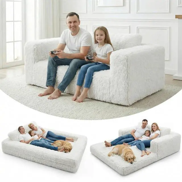 Main image of Convertible Sofa Bed, 3-in-1 Futon Sofa Bed with Pillow, Foldable Pull Out Floor Sofa Bed with Removable Cover, Plush Boneless Couch for Living Room/Bedroom/Dorm
